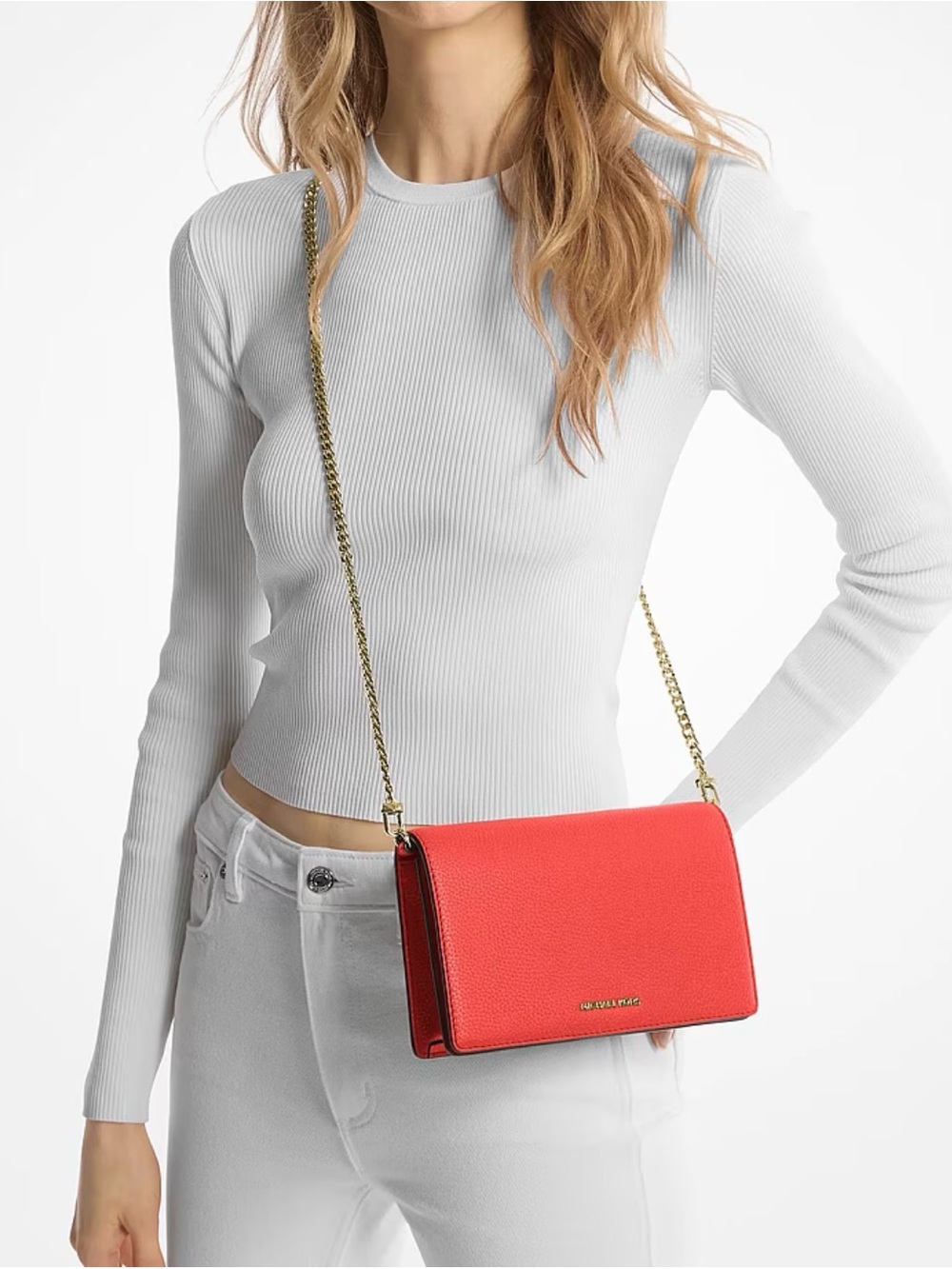 Michael Kors Pebbled Leather Crossbody with Gold Chain NWT